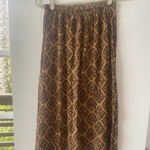 Karen Scott Petites Boho Print Silk Maxi Skirt, Black and Tan,‎ PS